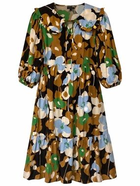 Who What Wear Floral Midi Dress Ruffle Collar Puff Sleeve Boho Cottagecore